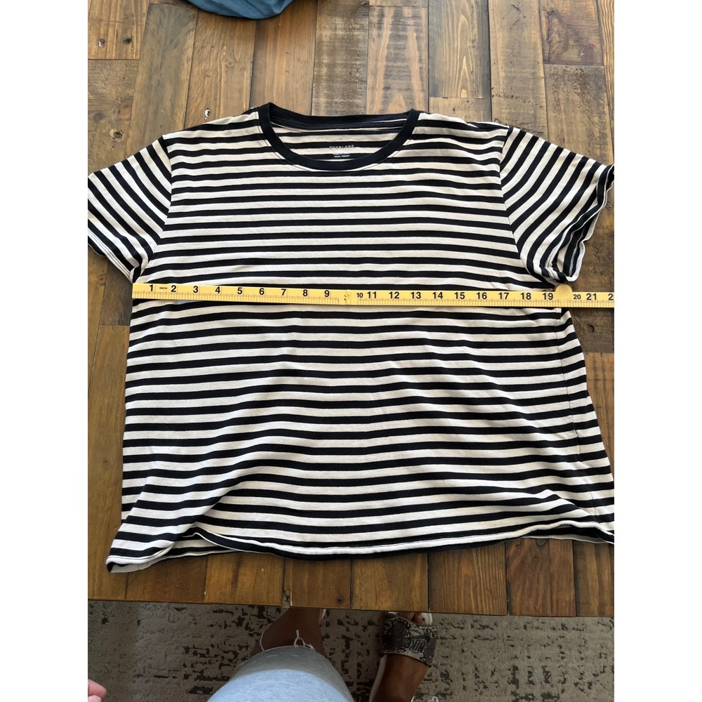 EVERLANE Organic Cotton Striped Tee Women L Black White Minimalist Basic - Picture 4 of 6